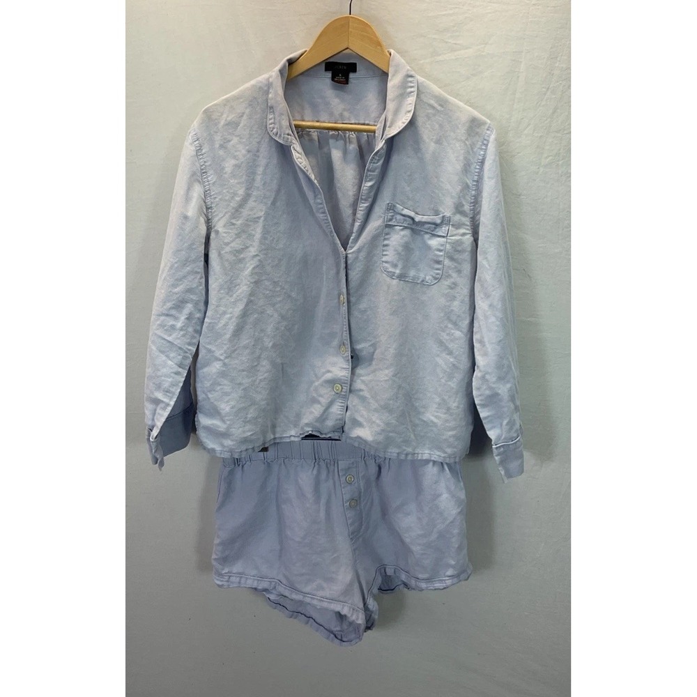 J.Crew Womens Linen Pajama Shorts Set Sz S Blue Button Front Sleepwear Lounge